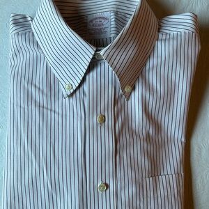 Brooks Brothers White and Red Striped Dress Shirt Button Down XL